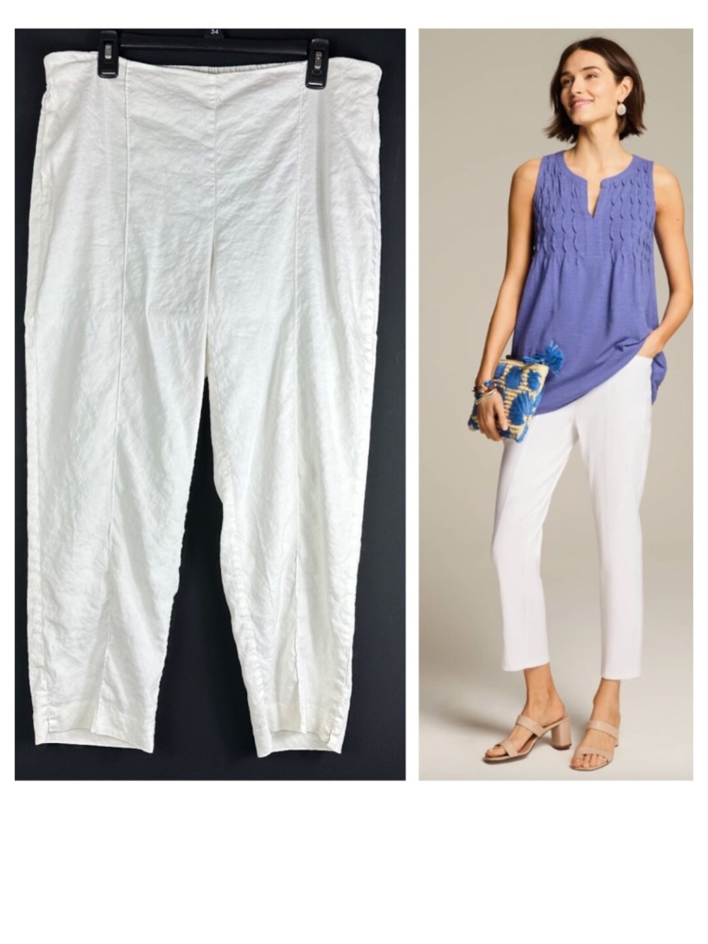 J Jill Sz Large Tall LT 12 14 Crop Pants LINEN White Pull On Slim Leg Capri